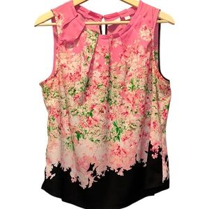 EUC New York & Company Pink Floral Sleeveless Blouse